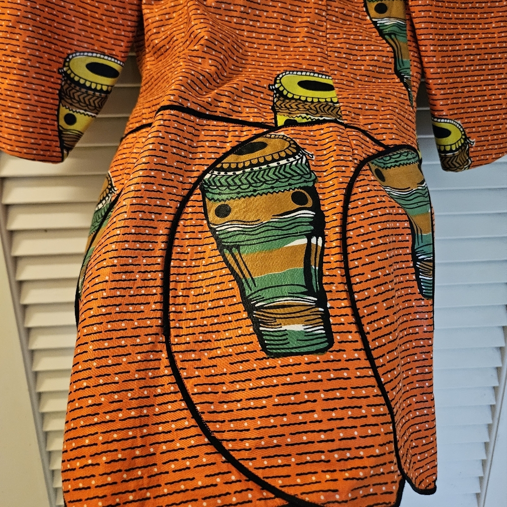 Vibrant Orange African Print Top And Skirt Set - Picture 6 of 11